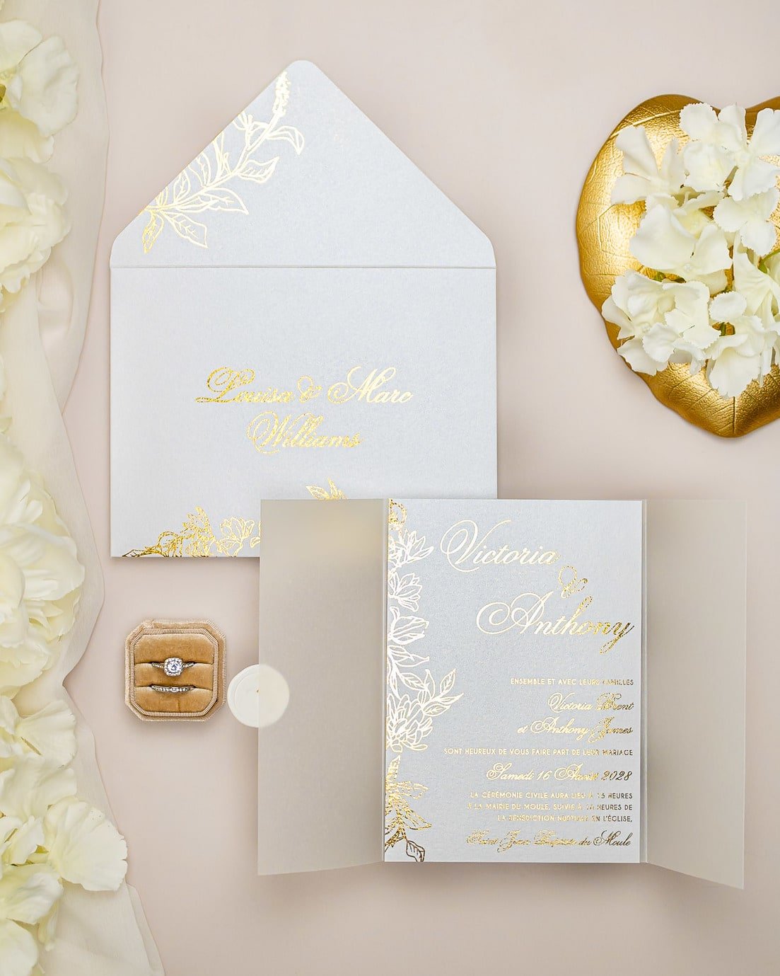 "Félicie" - Faire-part de mariage chic, élégant et romantique avec dorure or - Wedding stationery - Création Luxe Carterie Studio