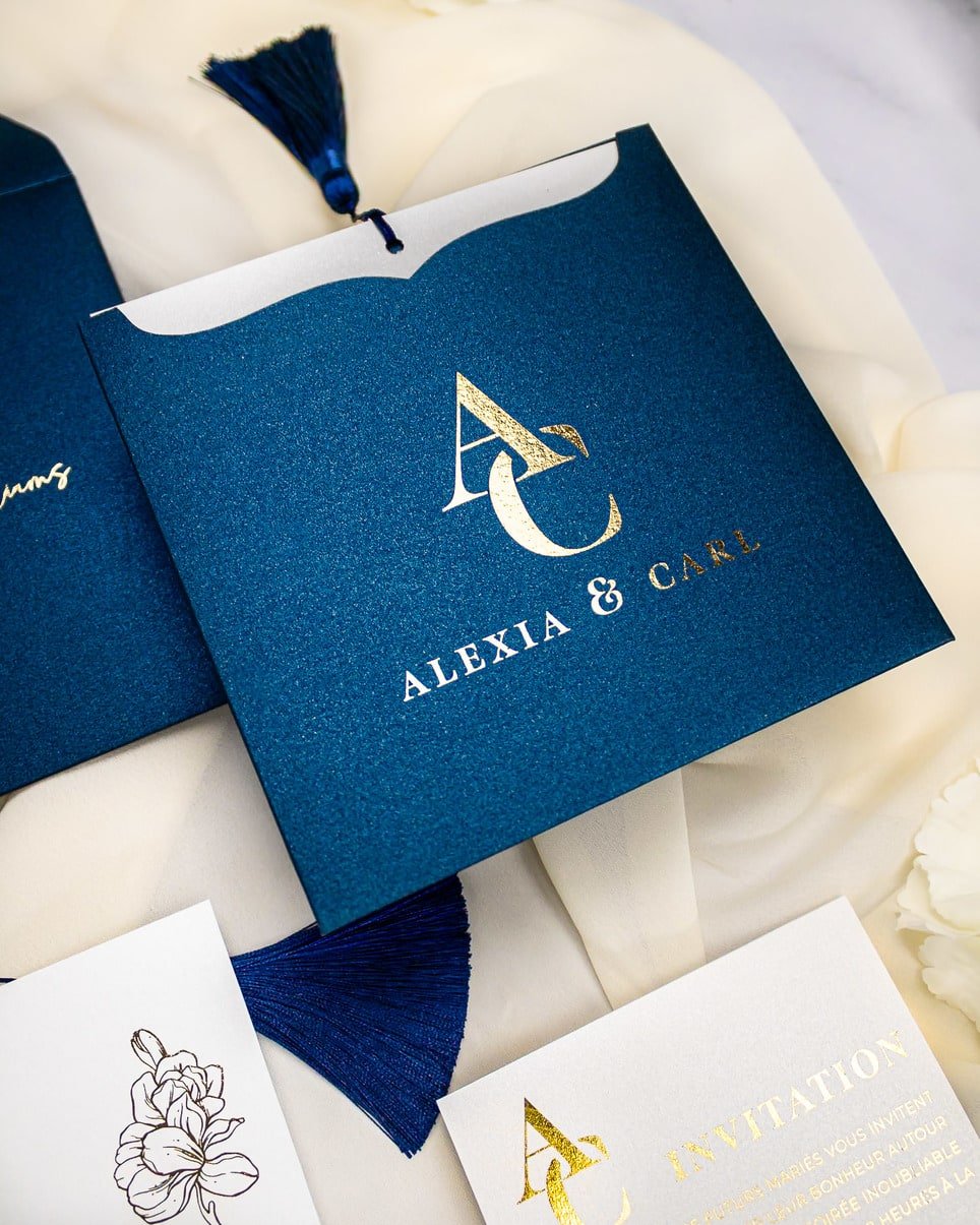 "Fiona" - Faire-part de mariage moderne, chic et élégant avec dorure or – Wedding stationery - Création Luxe Carterie Studio