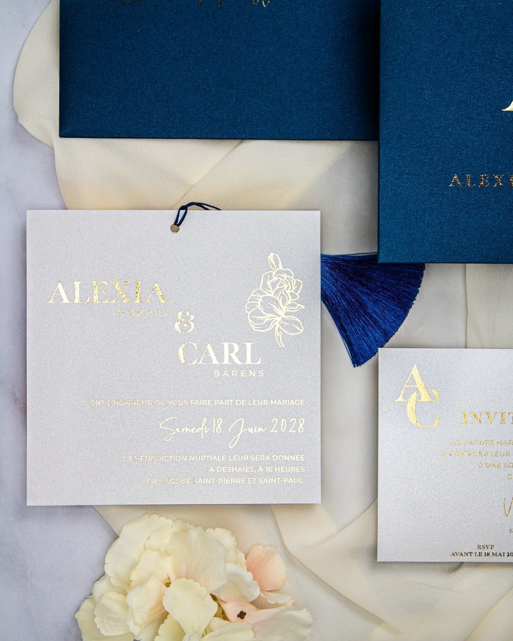 "Fiona" - Faire-part de mariage moderne, chic et élégant avec dorure or – Wedding stationery - Création Luxe Carterie Studio