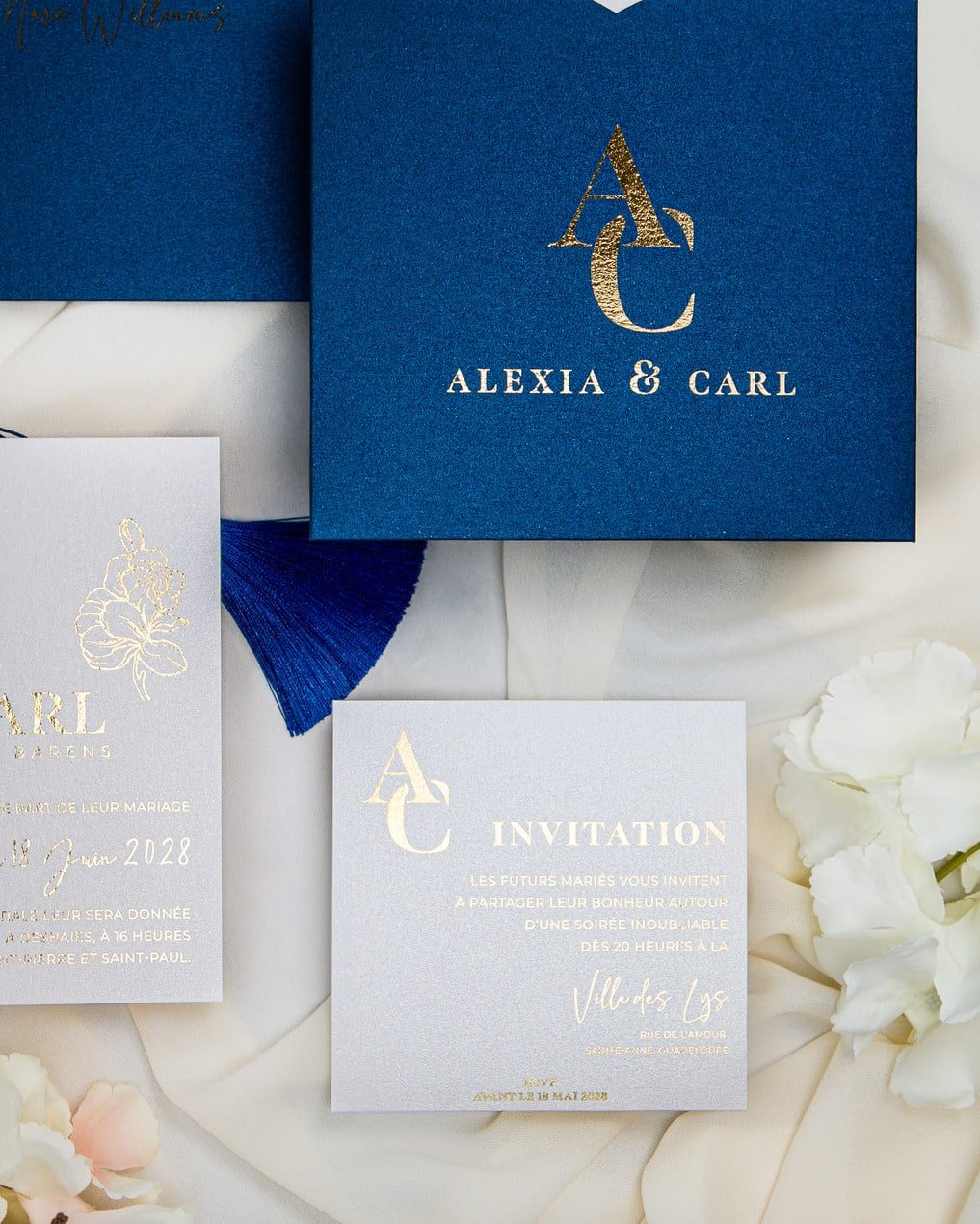 "Fiona" - Faire-part de mariage moderne, chic et élégant avec dorure or – Wedding stationery - Création Luxe Carterie Studio