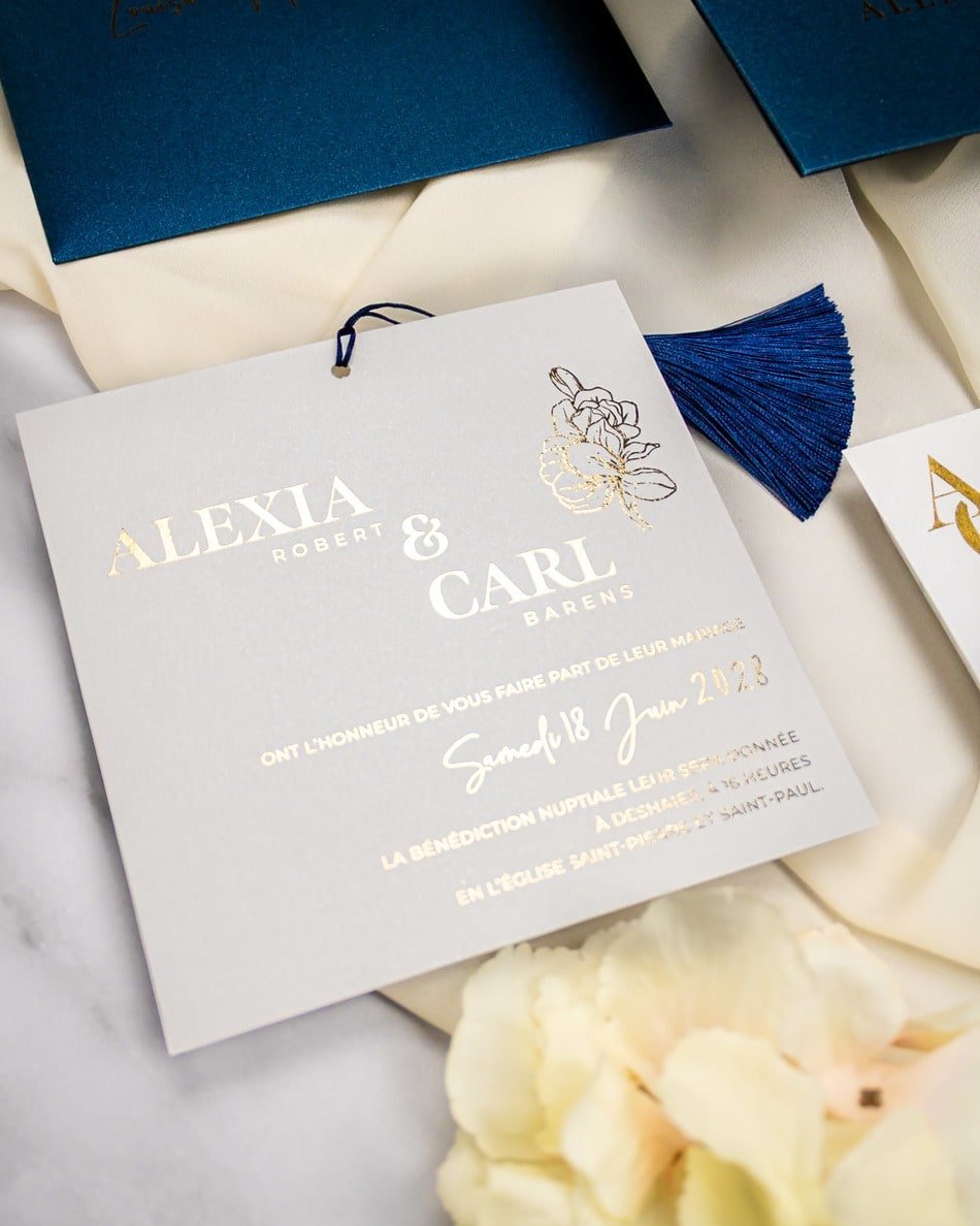 "Fiona" - Faire-part de mariage moderne, chic et élégant avec dorure or – Wedding stationery - Création Luxe Carterie Studio