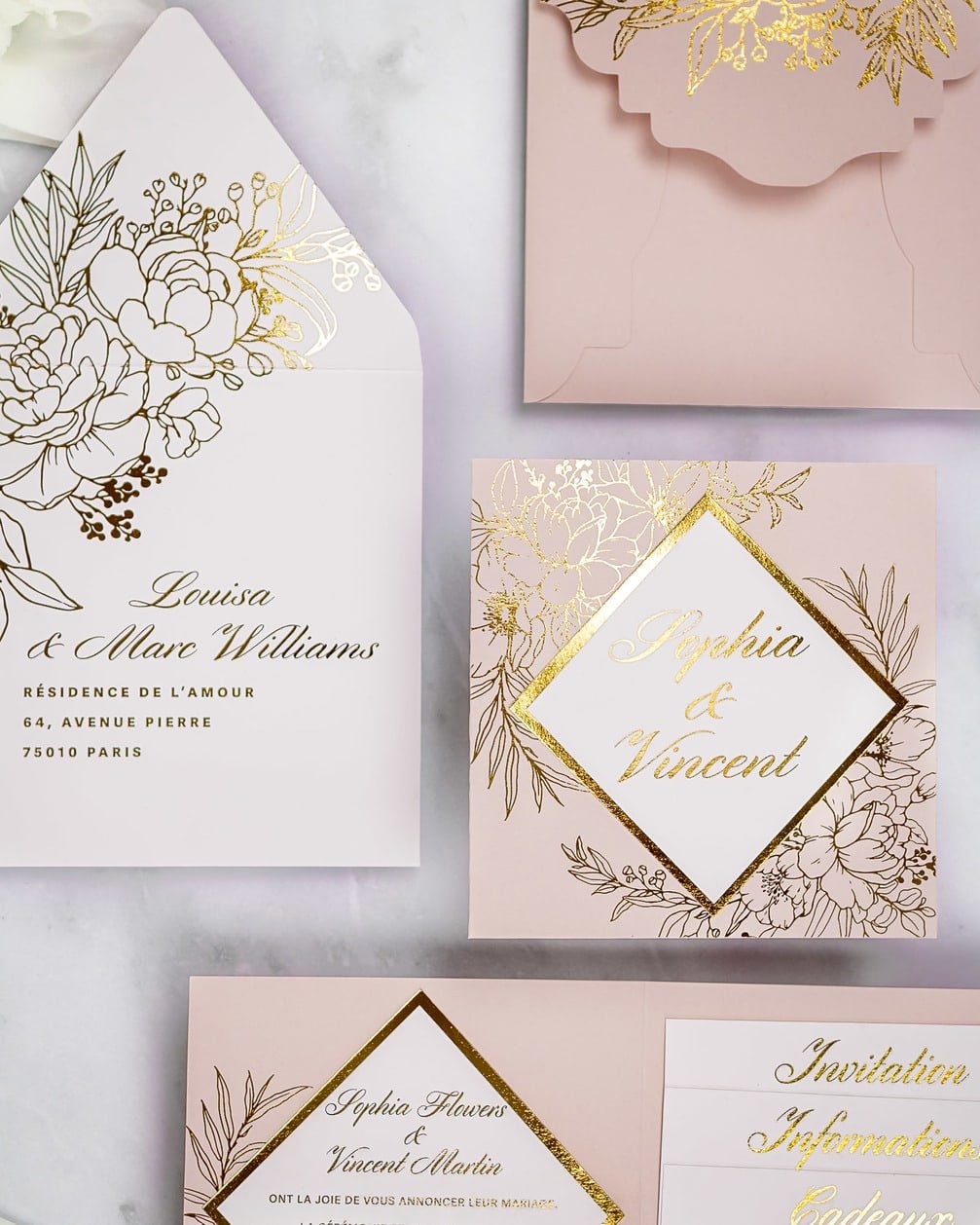 "Gabriella" - Faire-part de mariage chic, élégant et romantique avec dorure or - Wedding stationery - Création Luxe Carterie Studio