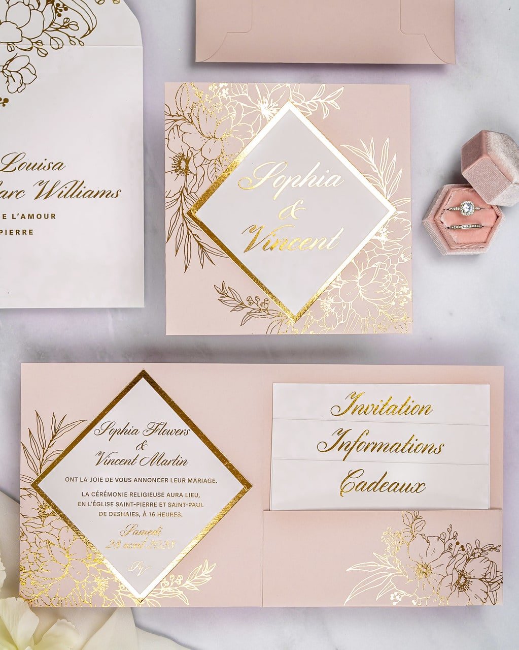"Gabriella" - Faire-part de mariage chic, élégant et romantique avec dorure or - Wedding stationery - Création Luxe Carterie Studio