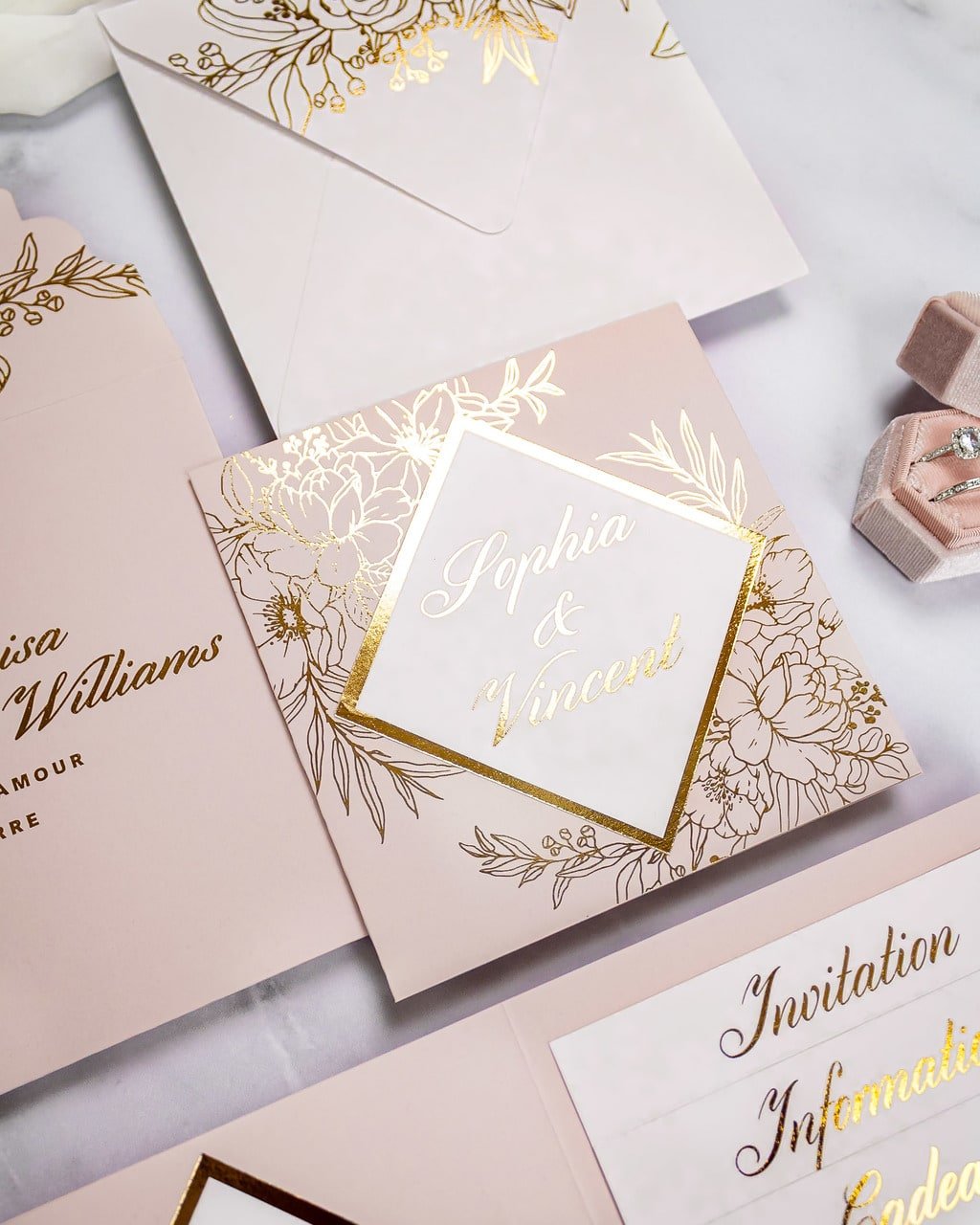 "Gabriella" - Faire-part de mariage chic, élégant et romantique avec dorure or - Wedding stationery - Création Luxe Carterie Studio