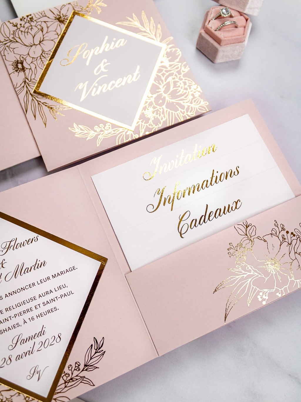 "Gabriella" - Faire-part de mariage chic, élégant et romantique avec dorure or - Wedding stationery - Création Luxe Carterie Studio