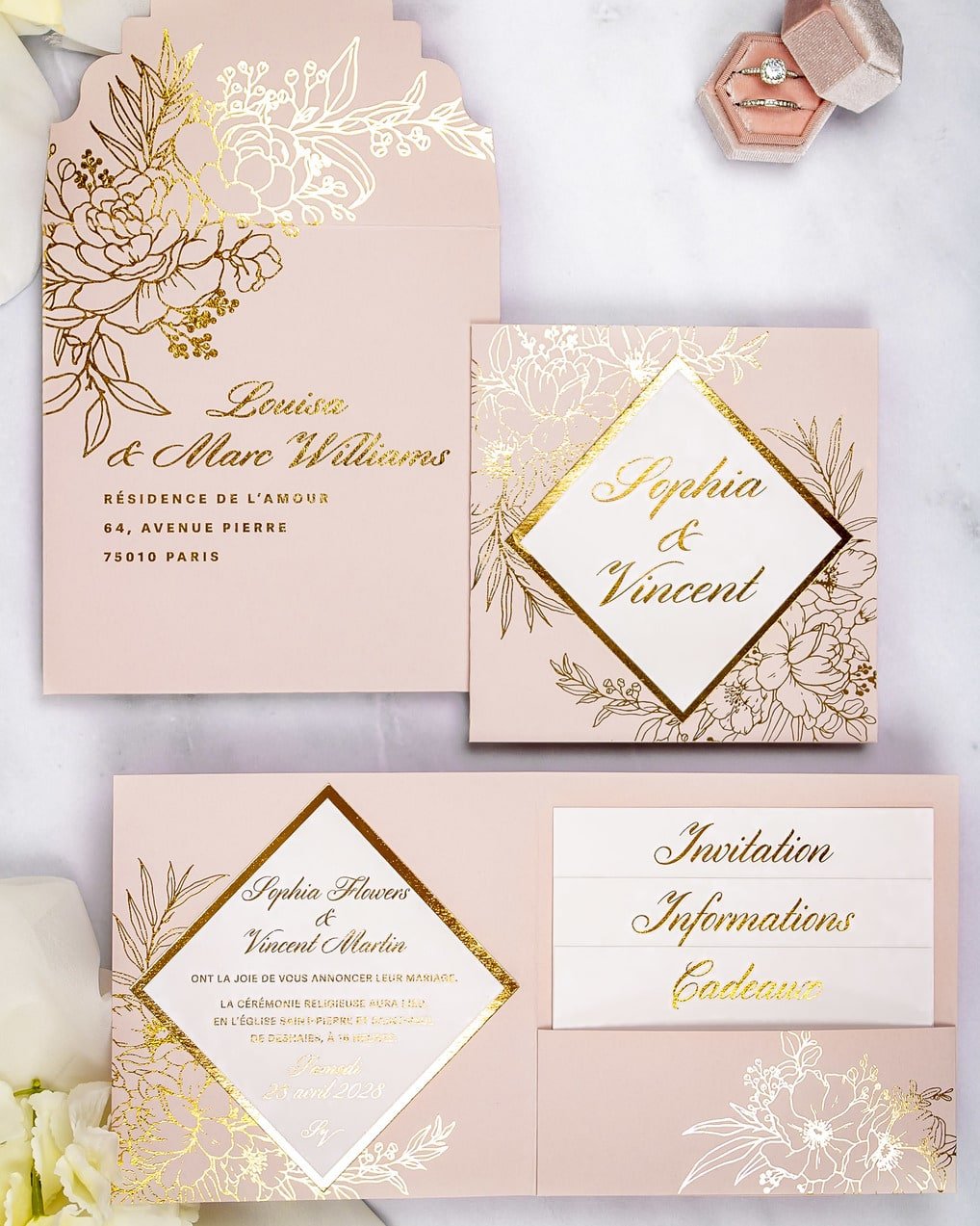 "Gabriella" - Faire-part de mariage chic, élégant et romantique avec dorure or - Wedding stationery - Création Luxe Carterie Studio