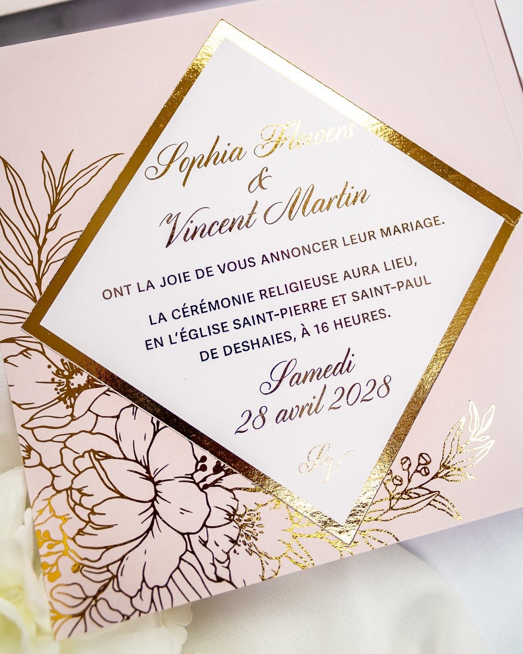 "Gabriella" - Faire-part de mariage chic, élégant et romantique avec dorure or - Wedding stationery - Création Luxe Carterie Studio
