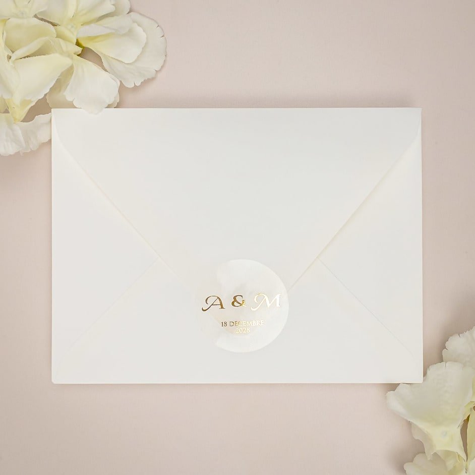 "Gina - Sticker" - Faire-part de mariage chic, élégant et romantique avec dorure or - Wedding stationery - Création Luxe Carterie Studio