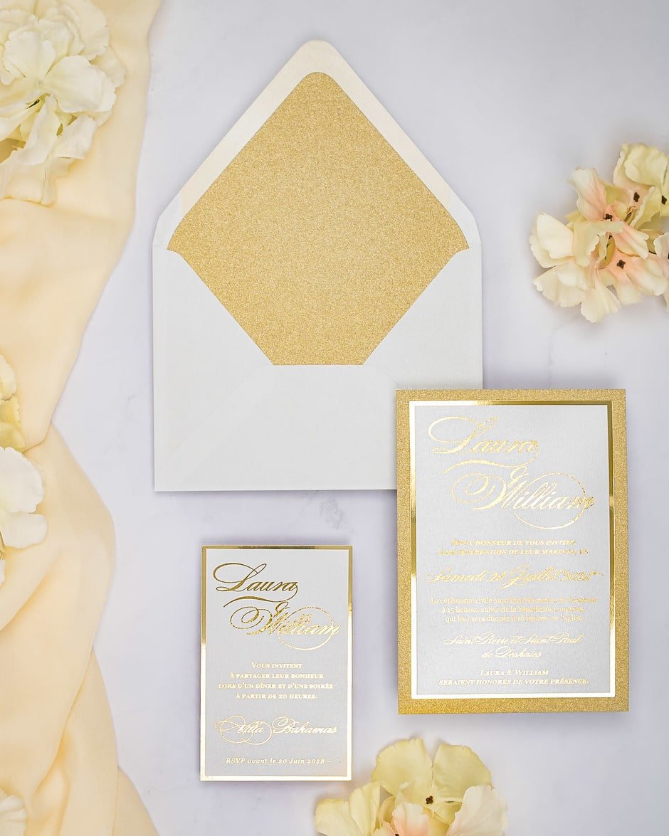 "Glamour" - Faire-part de mariage chic, élégant et romantique avec dorure or - Wedding stationery - Création Luxe Carterie Studio