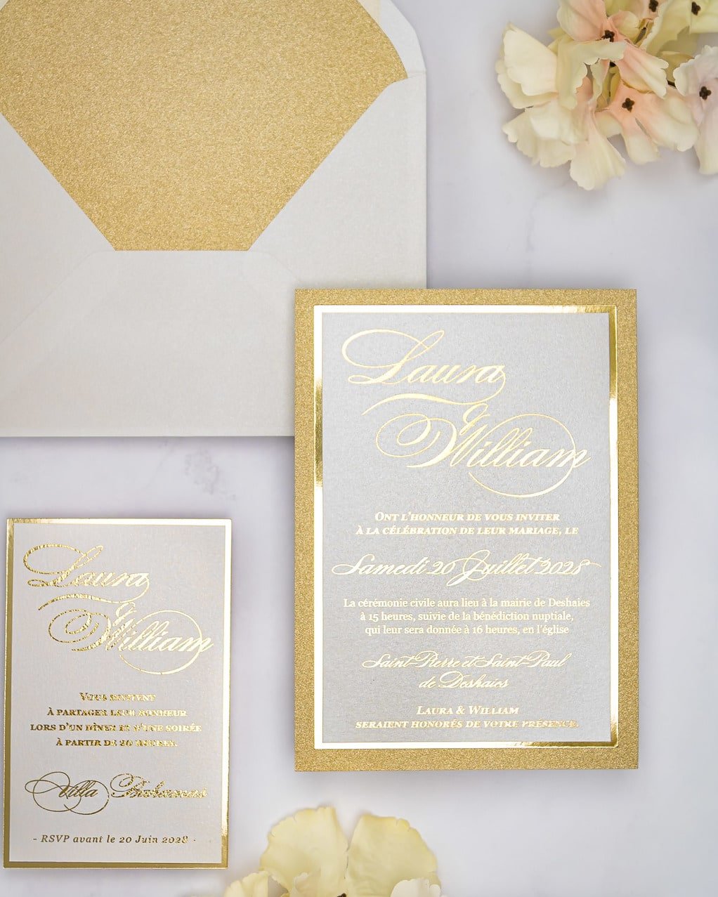 "Glamour" - Faire-part de mariage chic, élégant et romantique avec dorure or - Wedding stationery - Création Luxe Carterie Studio