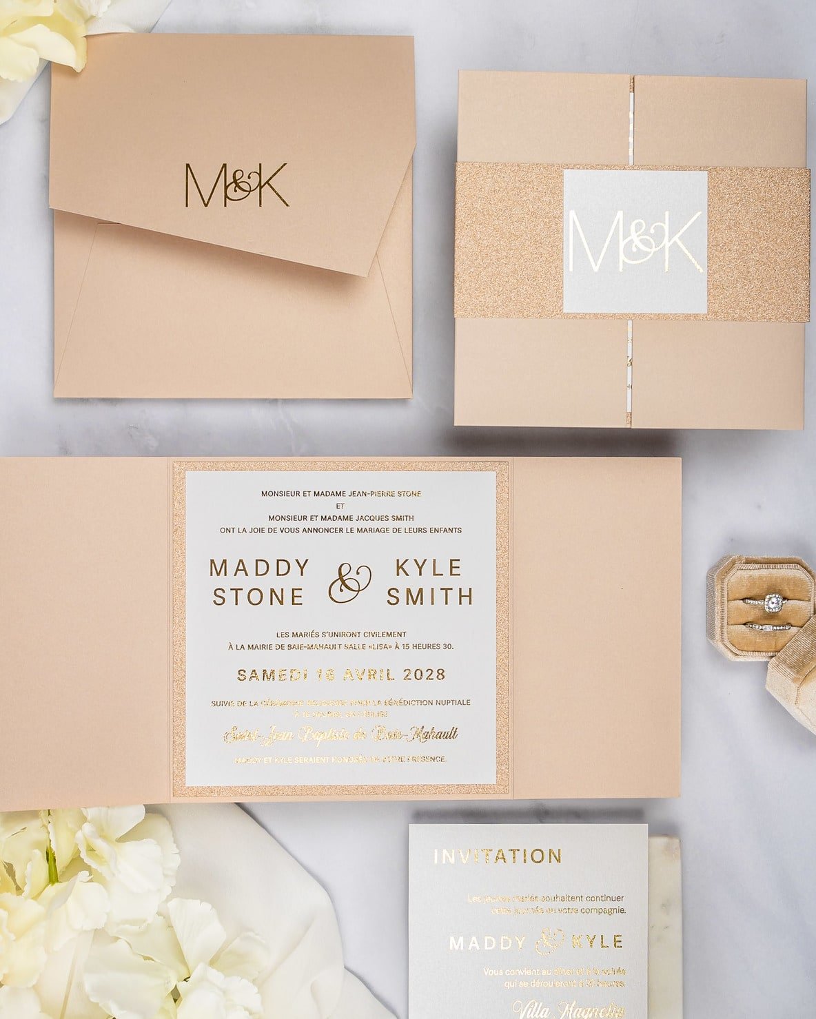"Glitter" - Faire-part de mariage chic, élégant et romantique avec dorure or - Wedding stationery - Création Luxe Carterie Studio