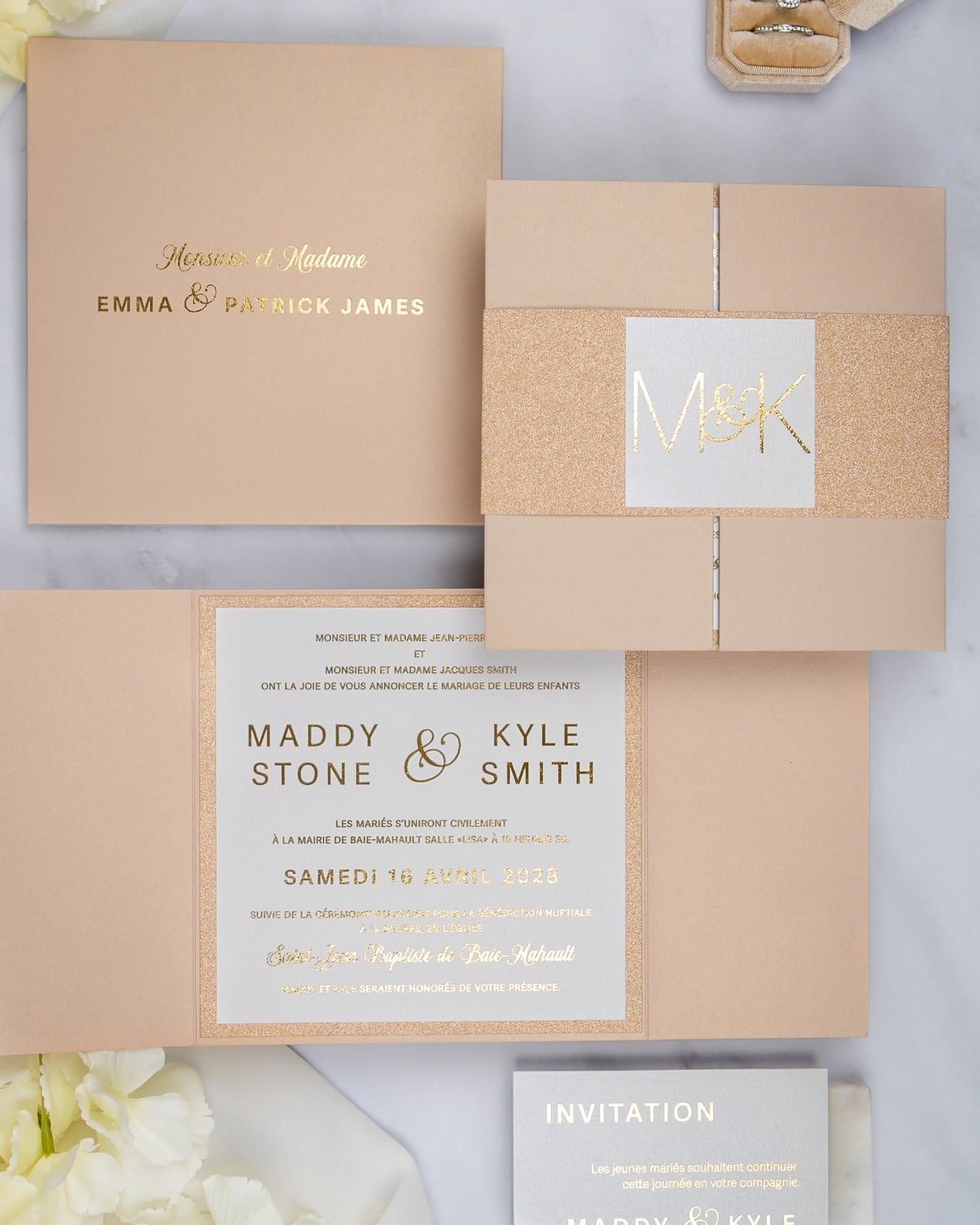 "Glitter" - Faire-part de mariage chic, élégant et romantique avec dorure or - Wedding stationery - Création Luxe Carterie Studio