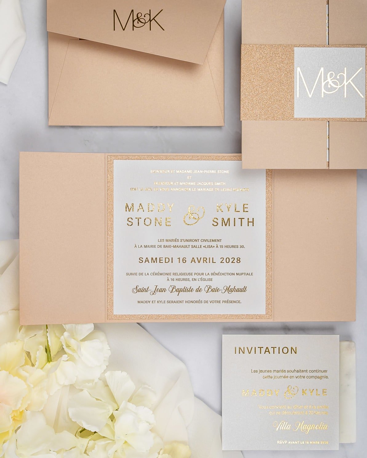 "Glitter" - Faire-part de mariage chic, élégant et romantique avec dorure or - Wedding stationery - Création Luxe Carterie Studio