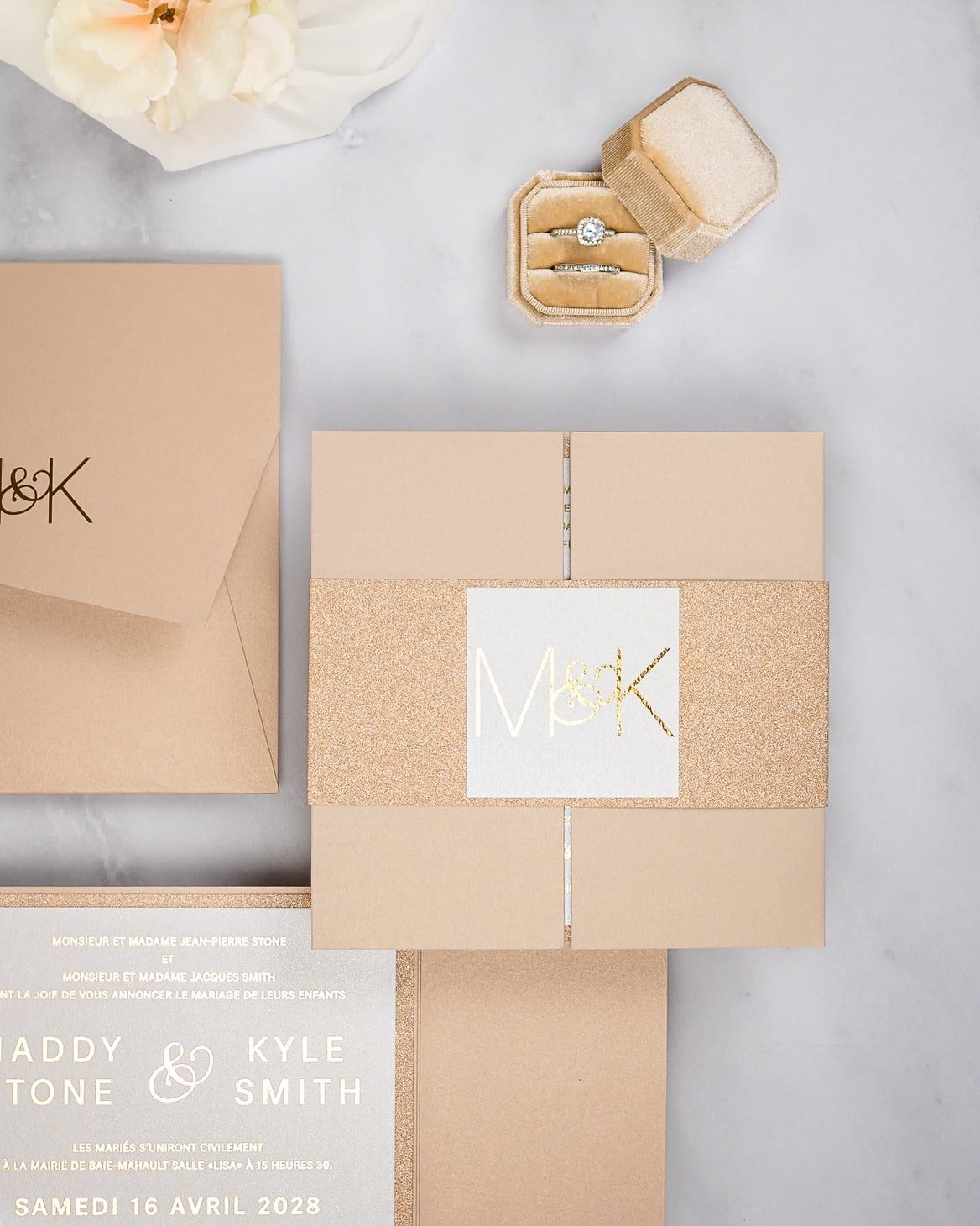 "Glitter" - Faire-part de mariage chic, élégant et romantique avec dorure or - Wedding stationery - Création Luxe Carterie Studio