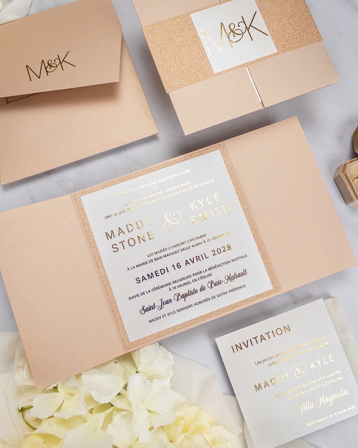 "Glitter" - Faire-part de mariage chic, élégant et romantique avec dorure or - Wedding stationery - Création Luxe Carterie Studio