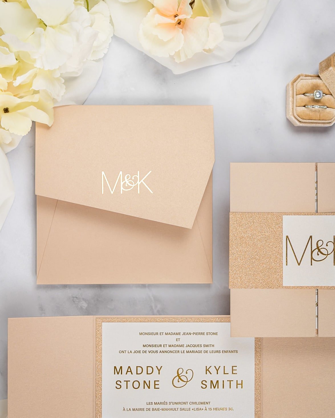"Glitter" - Faire-part de mariage chic, élégant et romantique avec dorure or - Wedding stationery - Création Luxe Carterie Studio