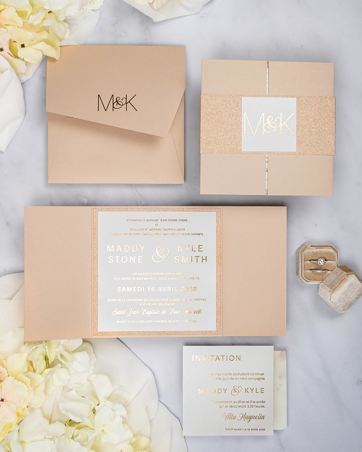"Glitter" - Faire-part de mariage chic, élégant et romantique avec dorure or - Wedding stationery - Création Luxe Carterie Studio