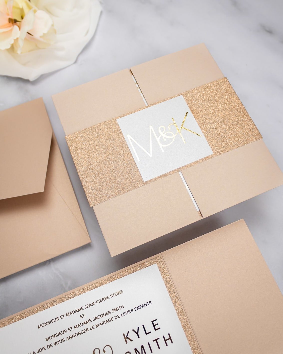 "Glitter" - Faire-part de mariage chic, élégant et romantique avec dorure or - Wedding stationery - Création Luxe Carterie Studio