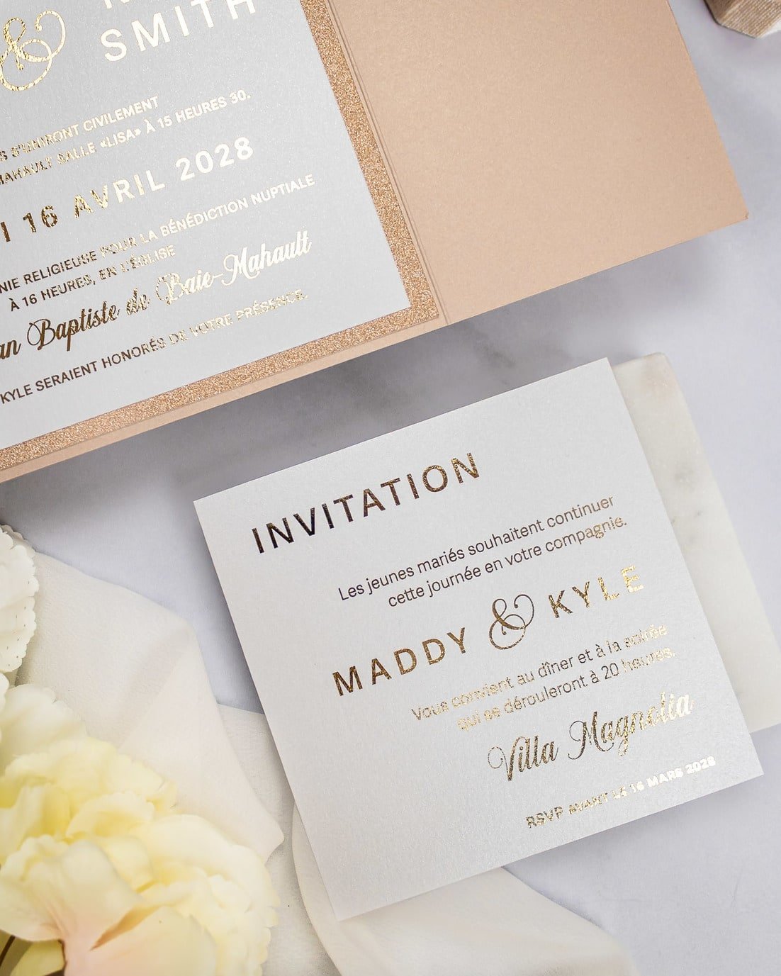 "Glitter" - Faire-part de mariage chic, élégant et romantique avec dorure or - Wedding stationery - Création Luxe Carterie Studio