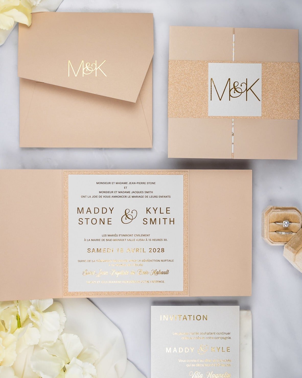"Glitter" - Faire-part de mariage chic, élégant et romantique avec dorure or - Wedding stationery - Création Luxe Carterie Studio