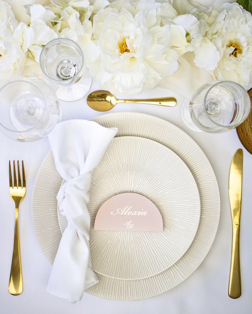 "Gloria - Marque-place" – Marque-place chic, élégant et romantique avec dorure or pour réception de mariage – Papeterie de mariage - Wedding stationery - Création Luxe Carterie Studio
