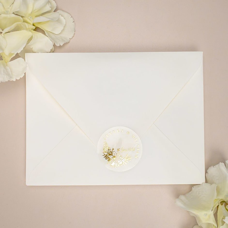 "Grazia - Sticker" - Faire-part de mariage chic, élégant et romantique avec dorure or - Wedding stationery - Création Luxe Carterie Studio