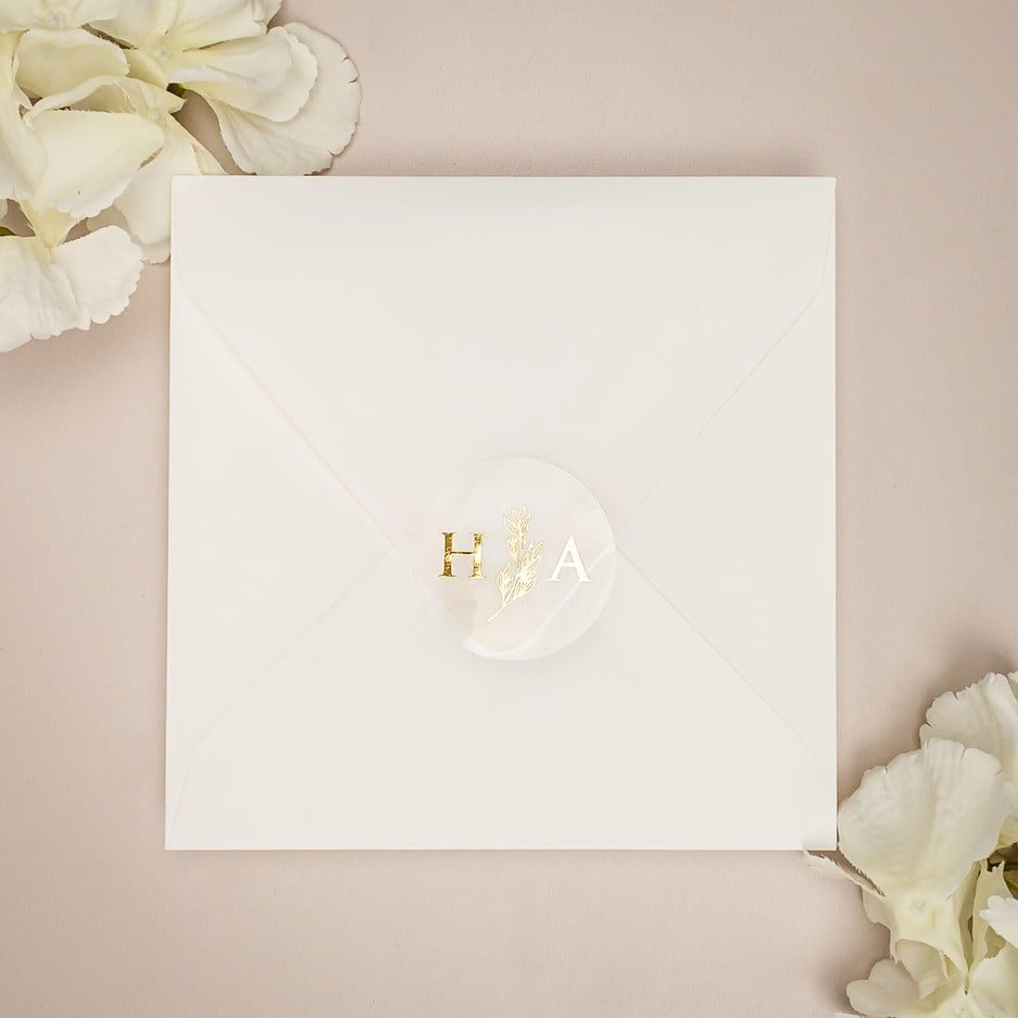 "Gréta - Sticker" - Faire-part de mariage chic, élégant et romantique avec dorure or - Wedding stationery - Création Luxe Carterie Studio