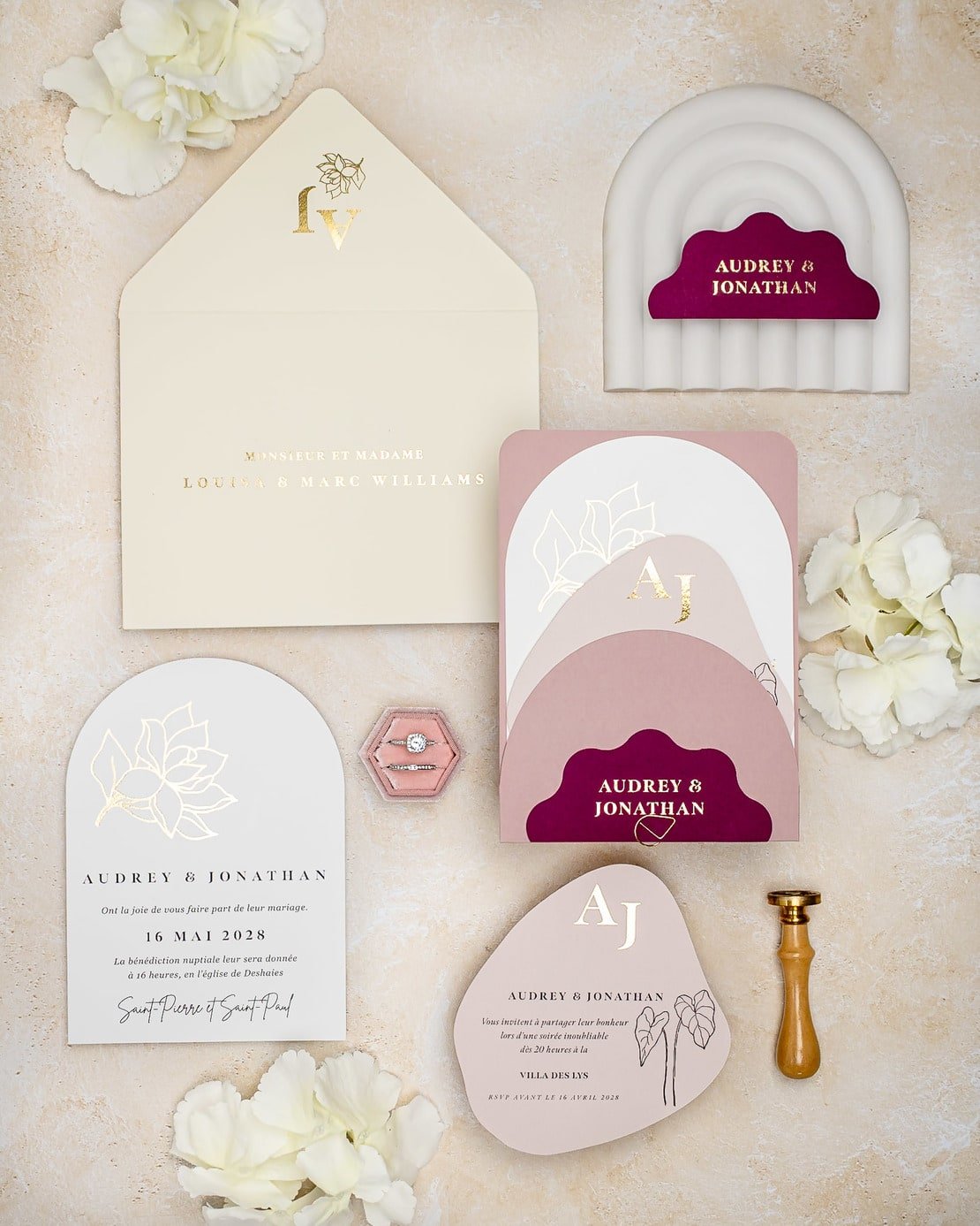 "Honey" - Faire-part de mariage moderne, chic et élégant avec dorure or – Wedding stationery - Création Luxe Carterie Studio