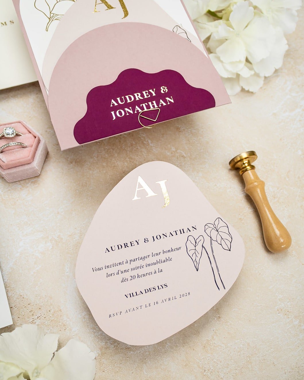 "Honey" - Faire-part de mariage moderne, chic et élégant avec dorure or – Wedding stationery - Création Luxe Carterie Studio