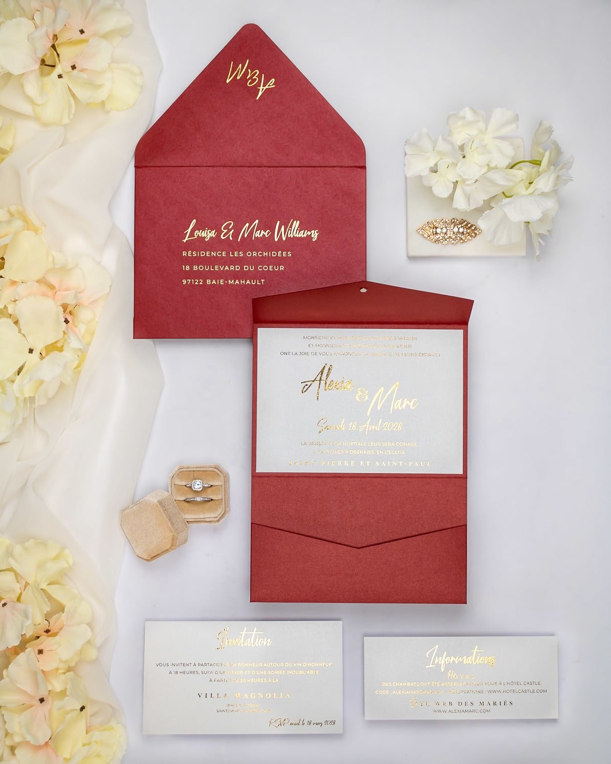 "India" - Faire-part de mariage chic, élégant et romantique avec dorure or - Wedding stationery - Création Luxe Carterie Studio