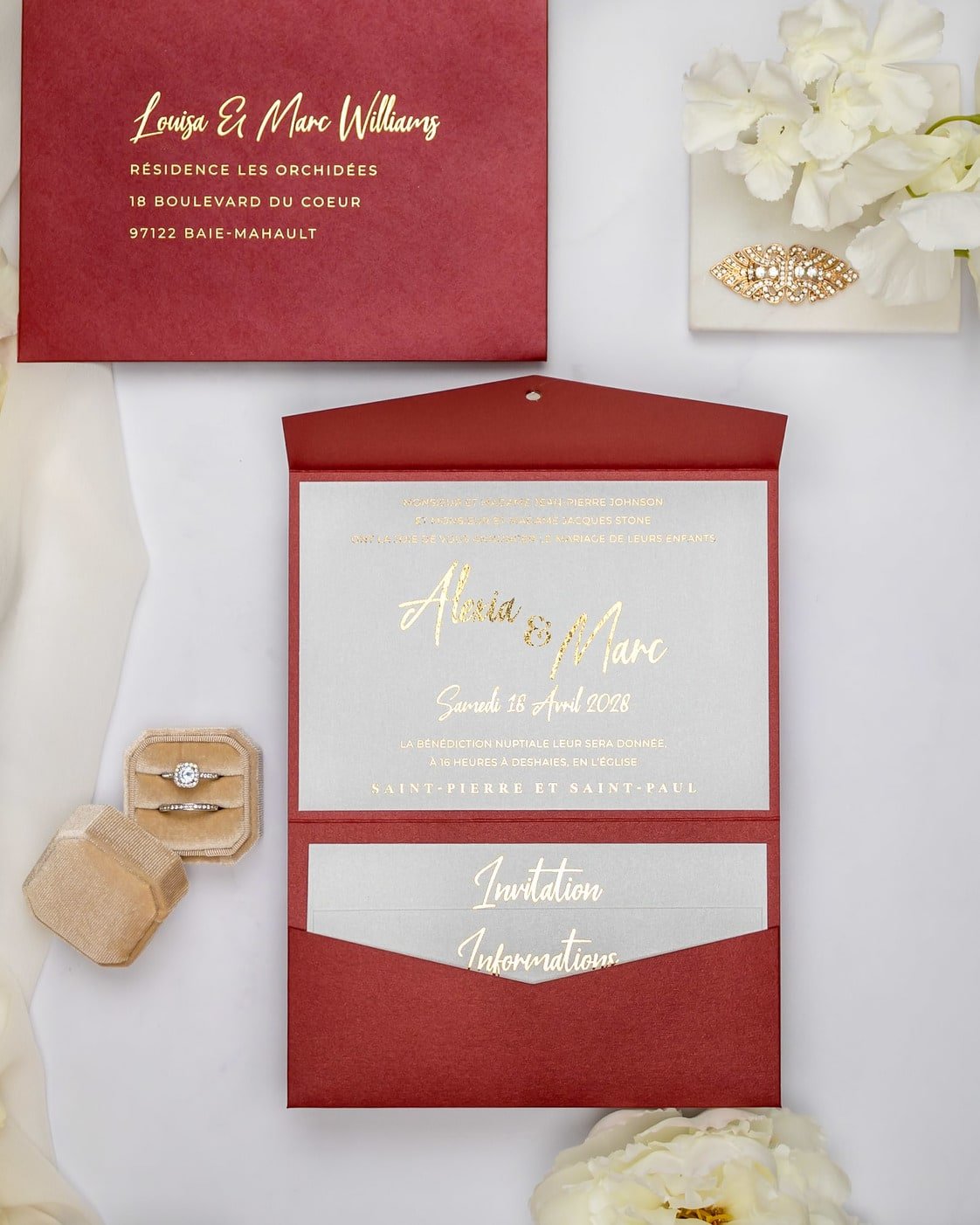 "India" - Faire-part de mariage chic, élégant et romantique avec dorure or - Wedding stationery - Création Luxe Carterie Studio