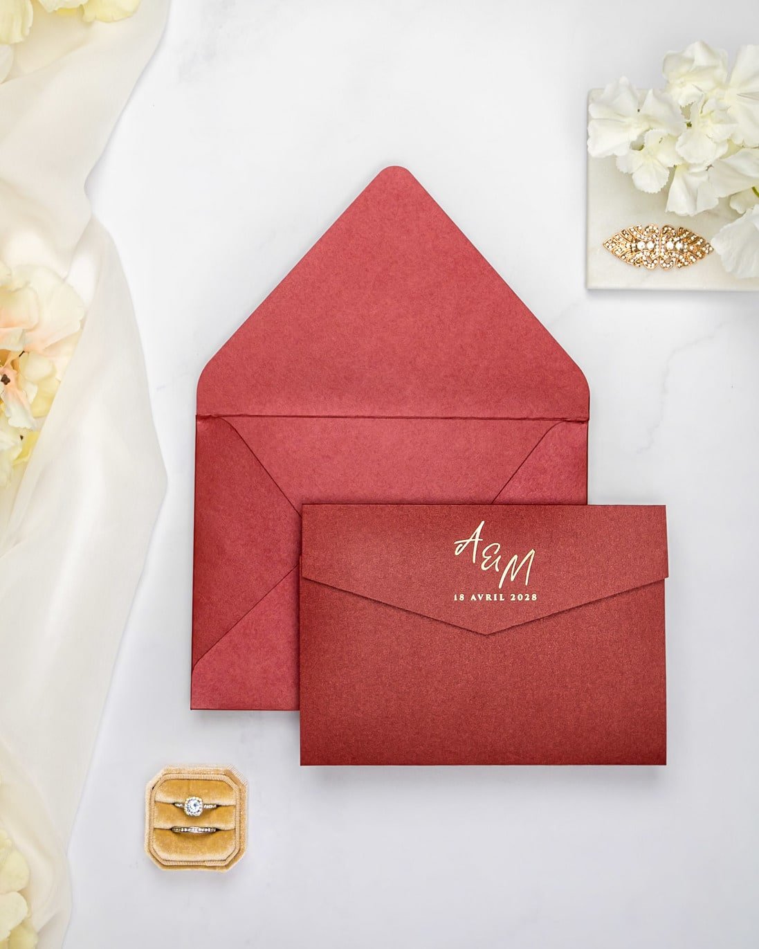 "India" - Faire-part de mariage chic, élégant et romantique avec dorure or - Wedding stationery - Création Luxe Carterie Studio