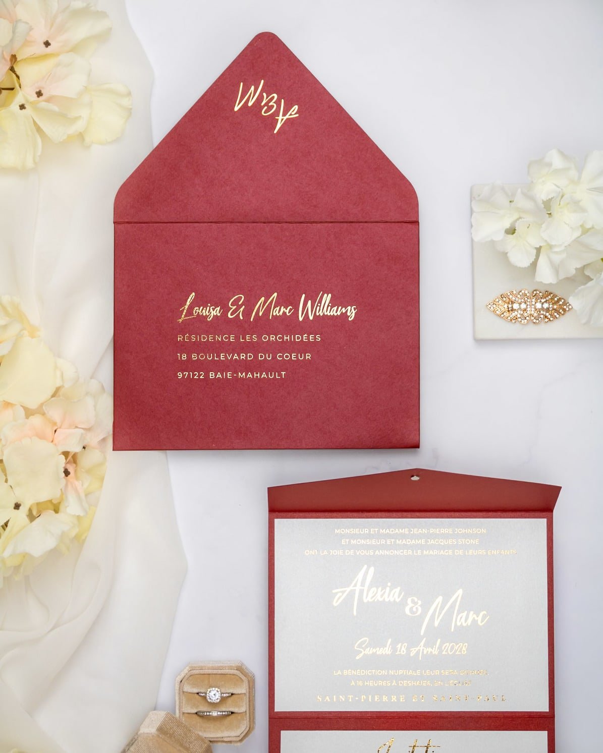 "India" - Faire-part de mariage chic, élégant et romantique avec dorure or - Wedding stationery - Création Luxe Carterie Studio
