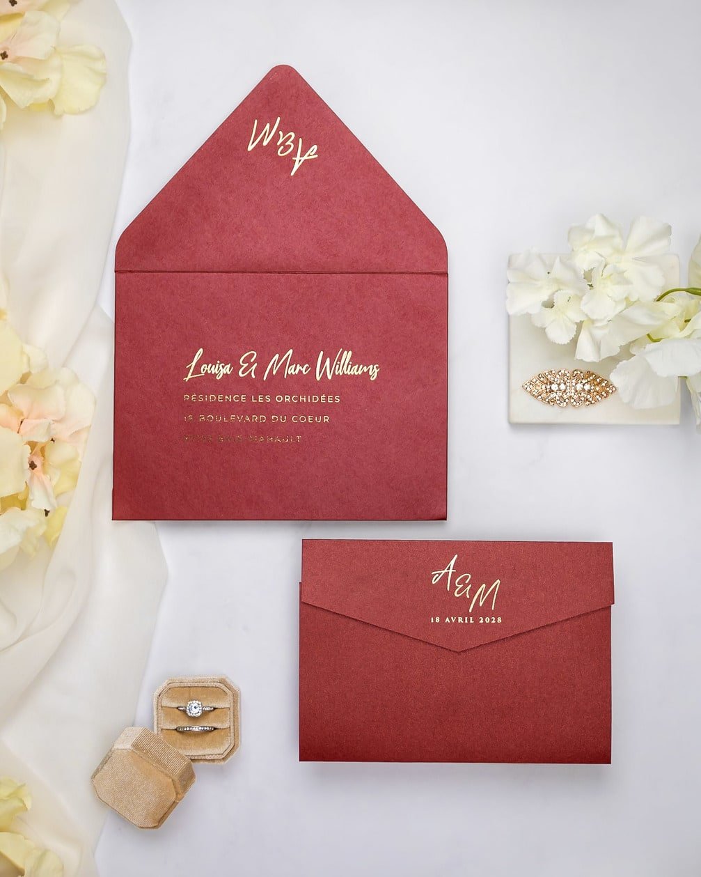 "India" - Faire-part de mariage chic, élégant et romantique avec dorure or - Wedding stationery - Création Luxe Carterie Studio