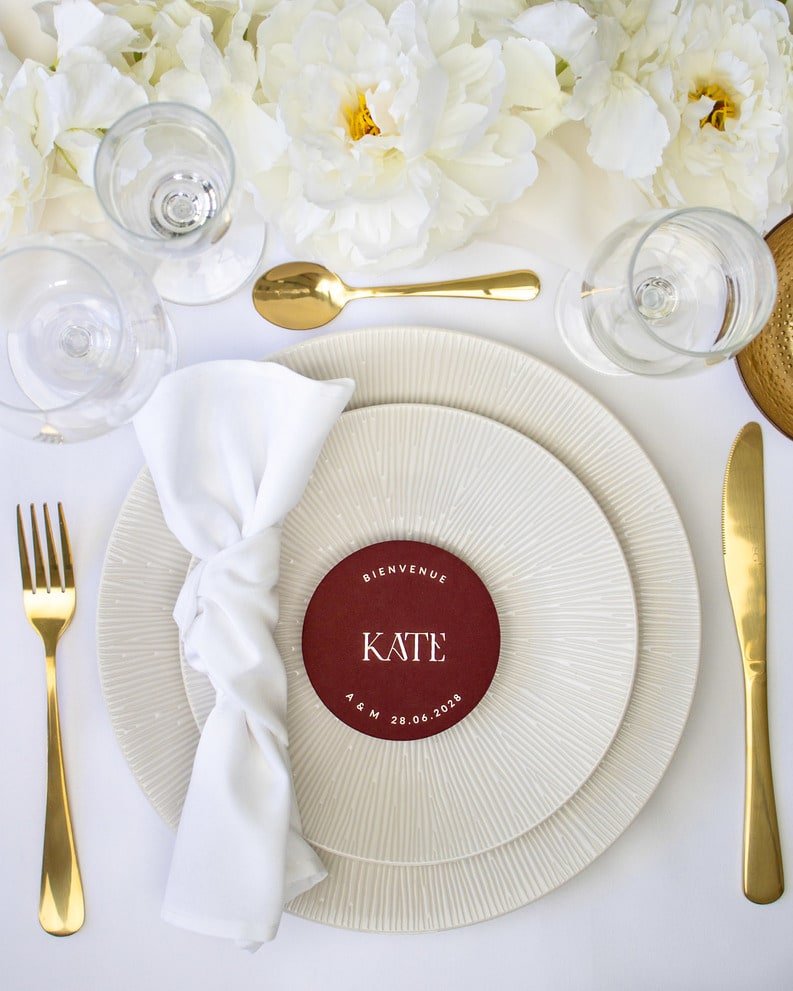 "Inès - Marque-place" – Marque-place chic, élégant et romantique avec dorure or pour réception de mariage – Papeterie de mariage - Wedding stationery - Création Luxe Carterie Studio