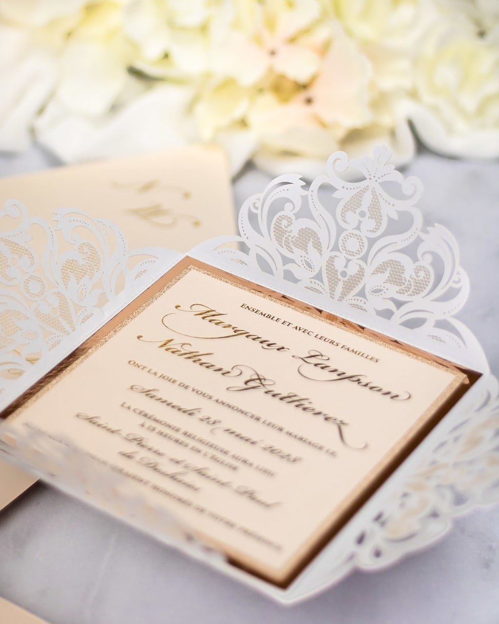 "Infinity" - Faire-part de mariage laser cut élégant et romantique avec dorure or - Wedding stationery - Création Luxe Carterie Studio