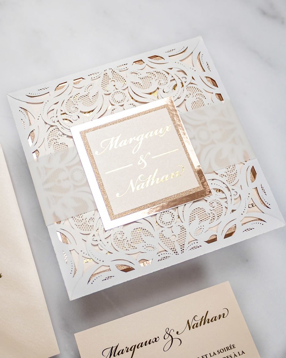 "Infinity" - Faire-part de mariage laser cut élégant et romantique avec dorure or - Wedding stationery - Création Luxe Carterie Studio