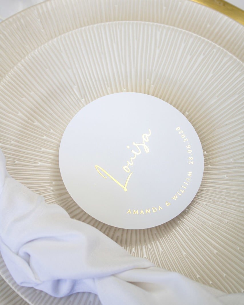 "Iris - Marque-place" – Marque-place chic, élégant et romantique avec dorure or pour réception de mariage – Papeterie de mariage - Wedding stationery - Création Luxe Carterie Studio