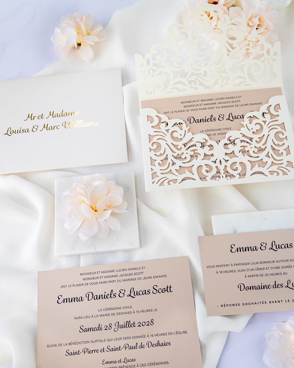 "Jade" - Faire-part de mariage laser cut élégant et romantique avec dorure or - Wedding stationery - Création Luxe Carterie Studio
