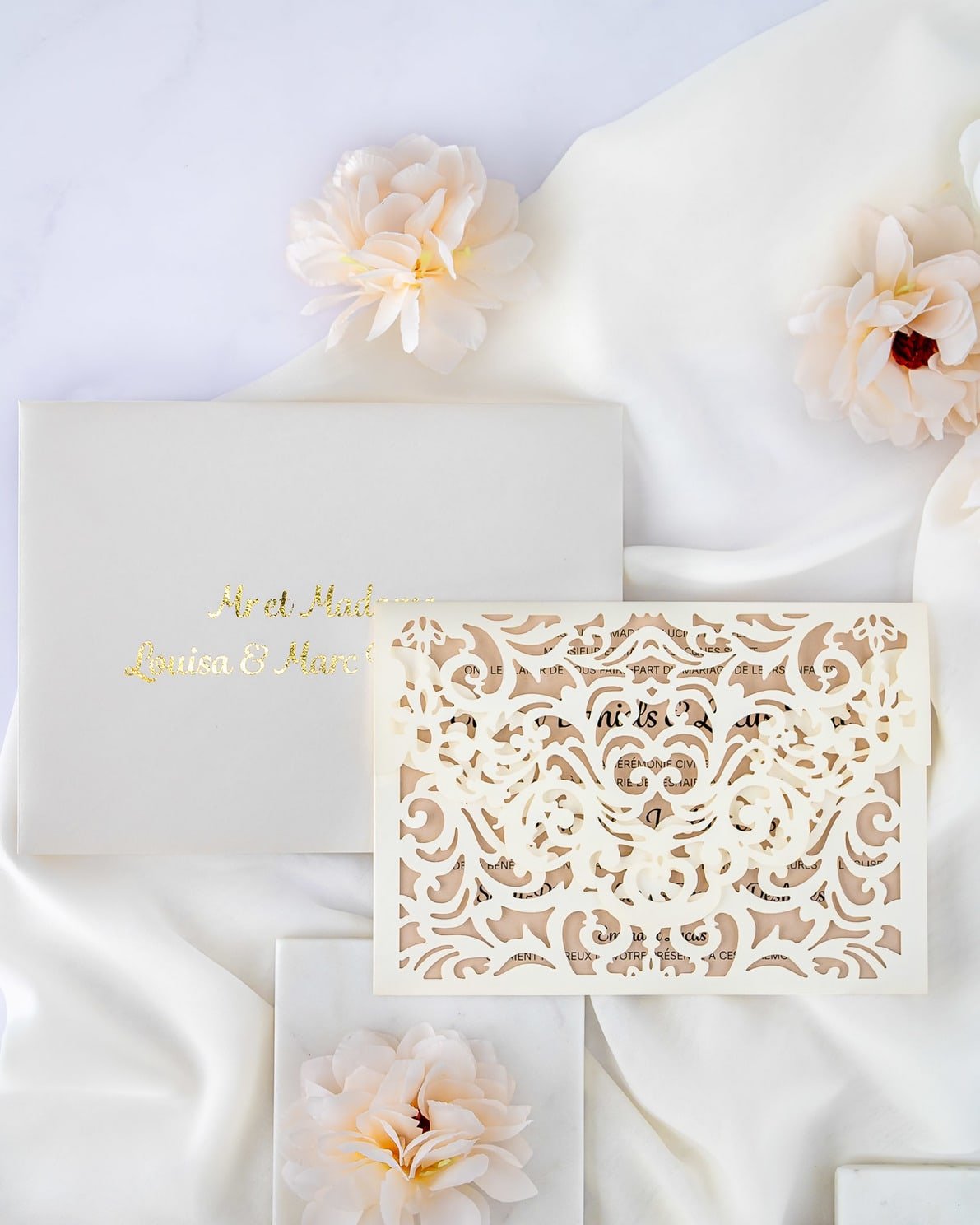 "Jade" - Faire-part de mariage laser cut élégant et romantique avec dorure or - Wedding stationery - Création Luxe Carterie Studio