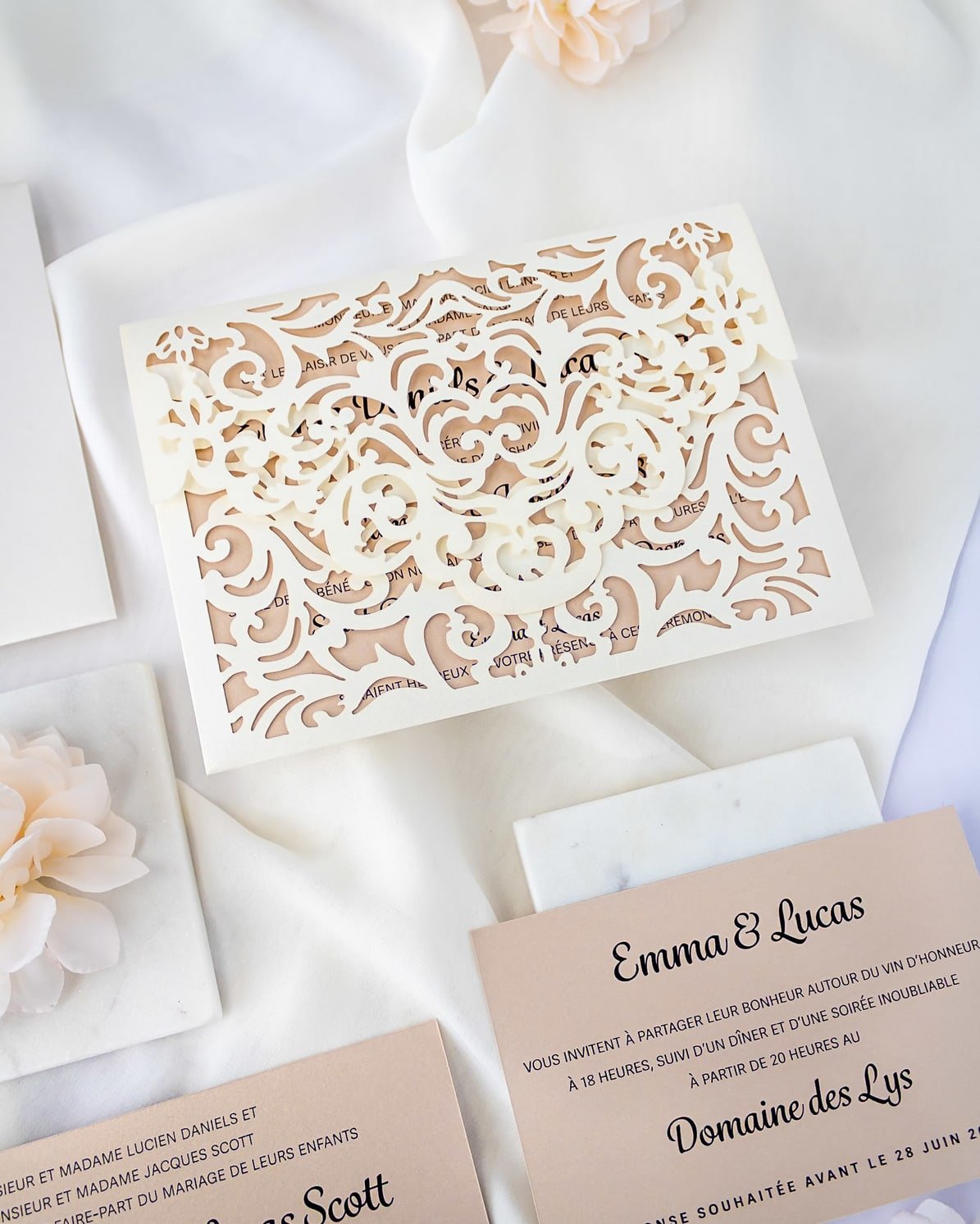 "Jade" - Faire-part de mariage laser cut élégant et romantique avec dorure or - Wedding stationery - Création Luxe Carterie Studio