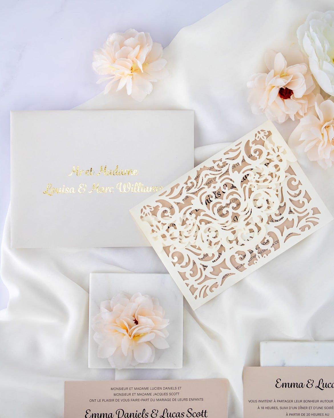 "Jade" - Faire-part de mariage laser cut élégant et romantique avec dorure or - Wedding stationery - Création Luxe Carterie Studio