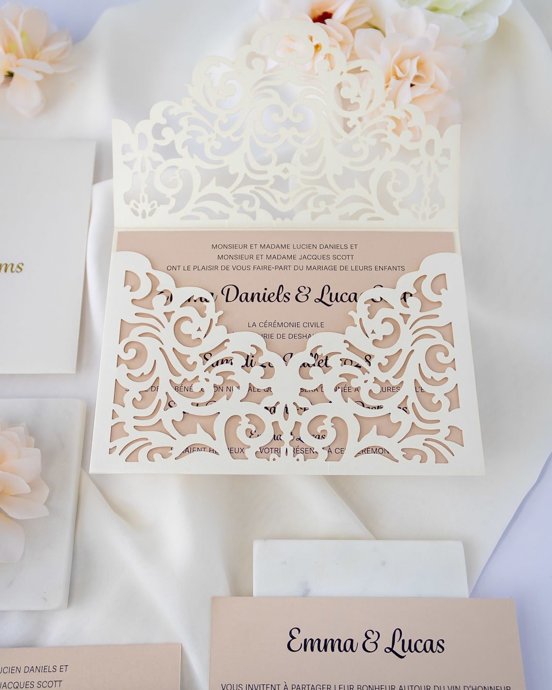 "Jade" - Faire-part de mariage laser cut élégant et romantique avec dorure or - Wedding stationery - Création Luxe Carterie Studio