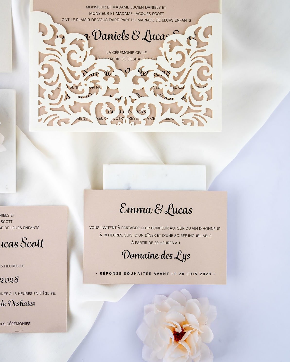 "Jade" - Faire-part de mariage laser cut élégant et romantique avec dorure or - Wedding stationery - Création Luxe Carterie Studio