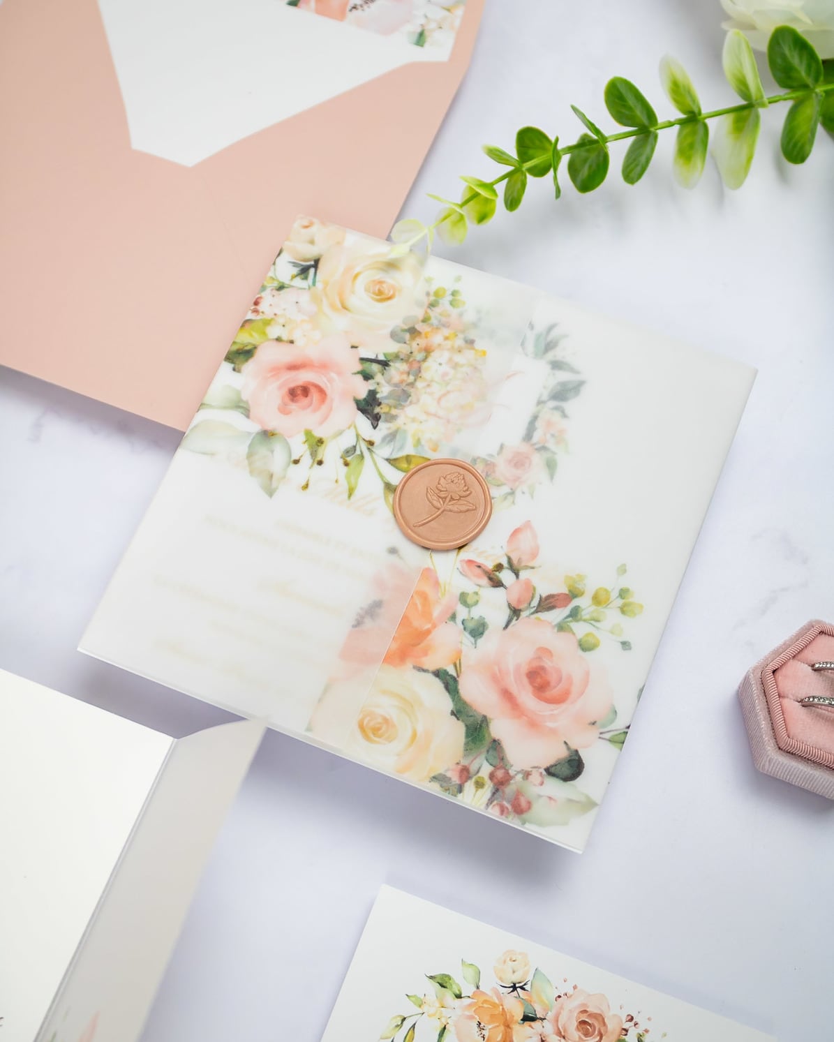 "Jais" - Faire-part de mariage fleuris élégant et romantique avec dorure or et wax seal – Wedding stationery - Création Luxe Carterie Studio
