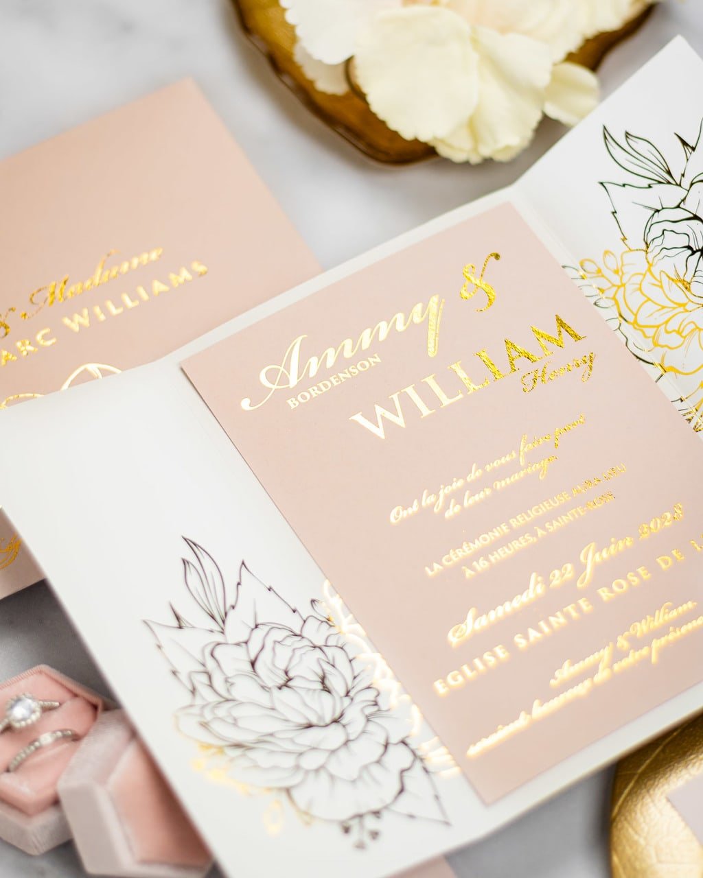 "Jana" - Faire-part de mariage chic, élégant et romantique avec dorure or - Wedding stationery - Création Luxe Carterie Studio