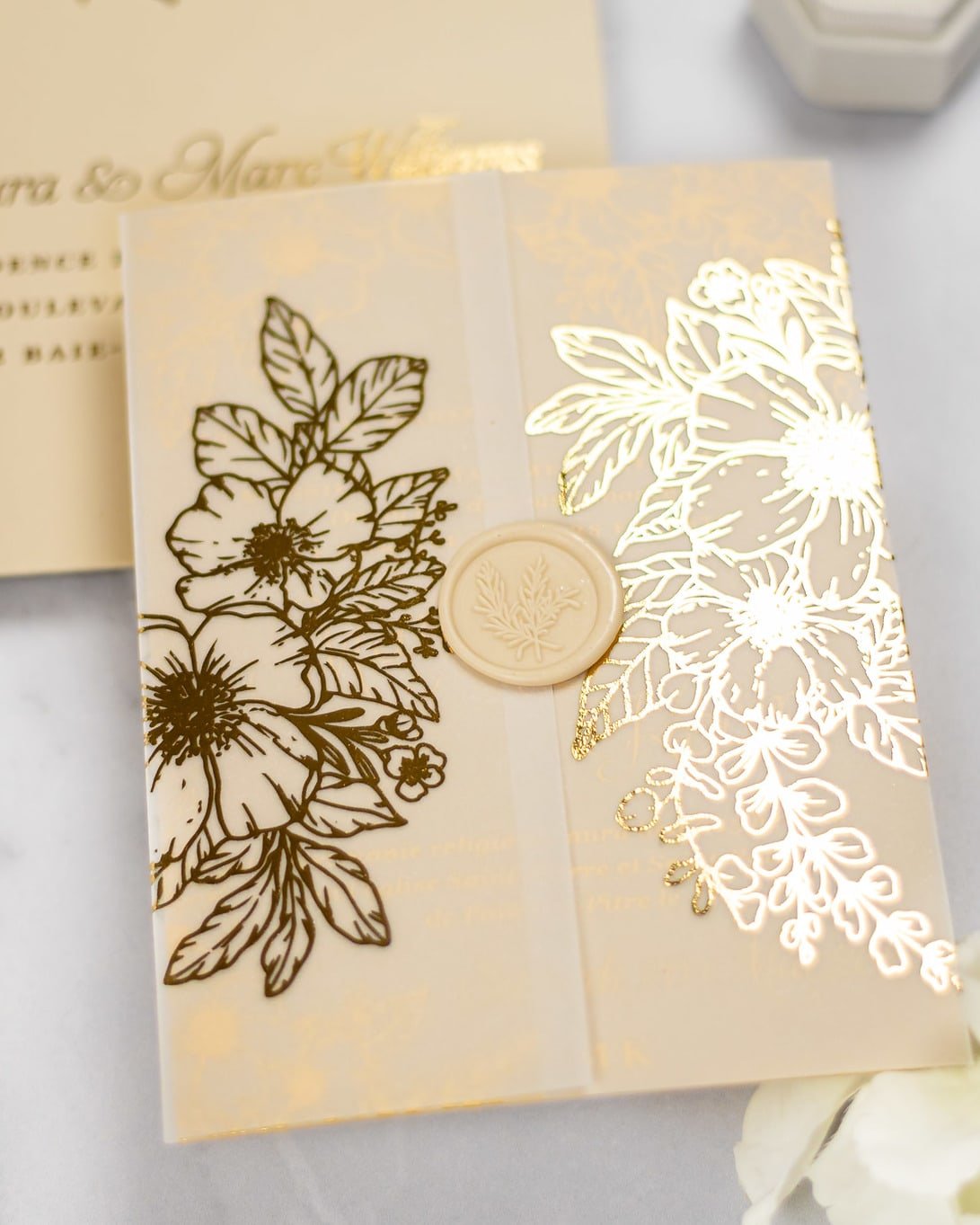 "Jasmin" - Faire-part de mariage chic, élégant et romantique avec dorure or - Wedding stationery - Création Luxe Carterie Studio