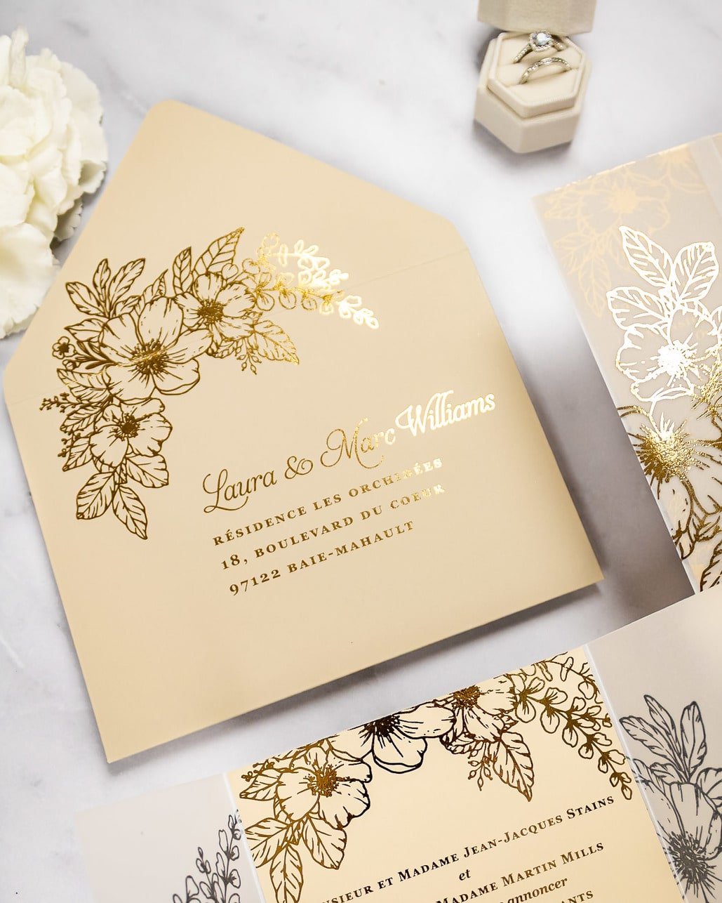 "Jasmin" - Faire-part de mariage chic, élégant et romantique avec dorure or - Wedding stationery - Création Luxe Carterie Studio