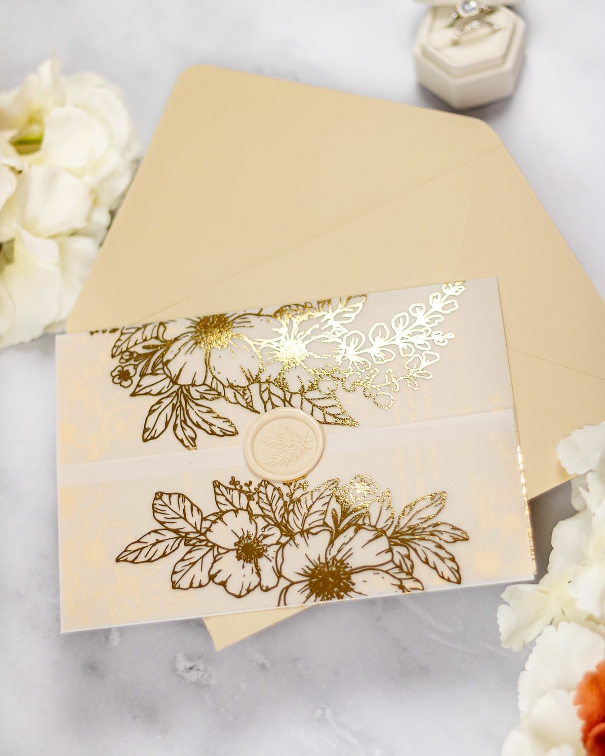 "Jasmin" - Faire-part de mariage chic, élégant et romantique avec dorure or - Wedding stationery - Création Luxe Carterie Studio