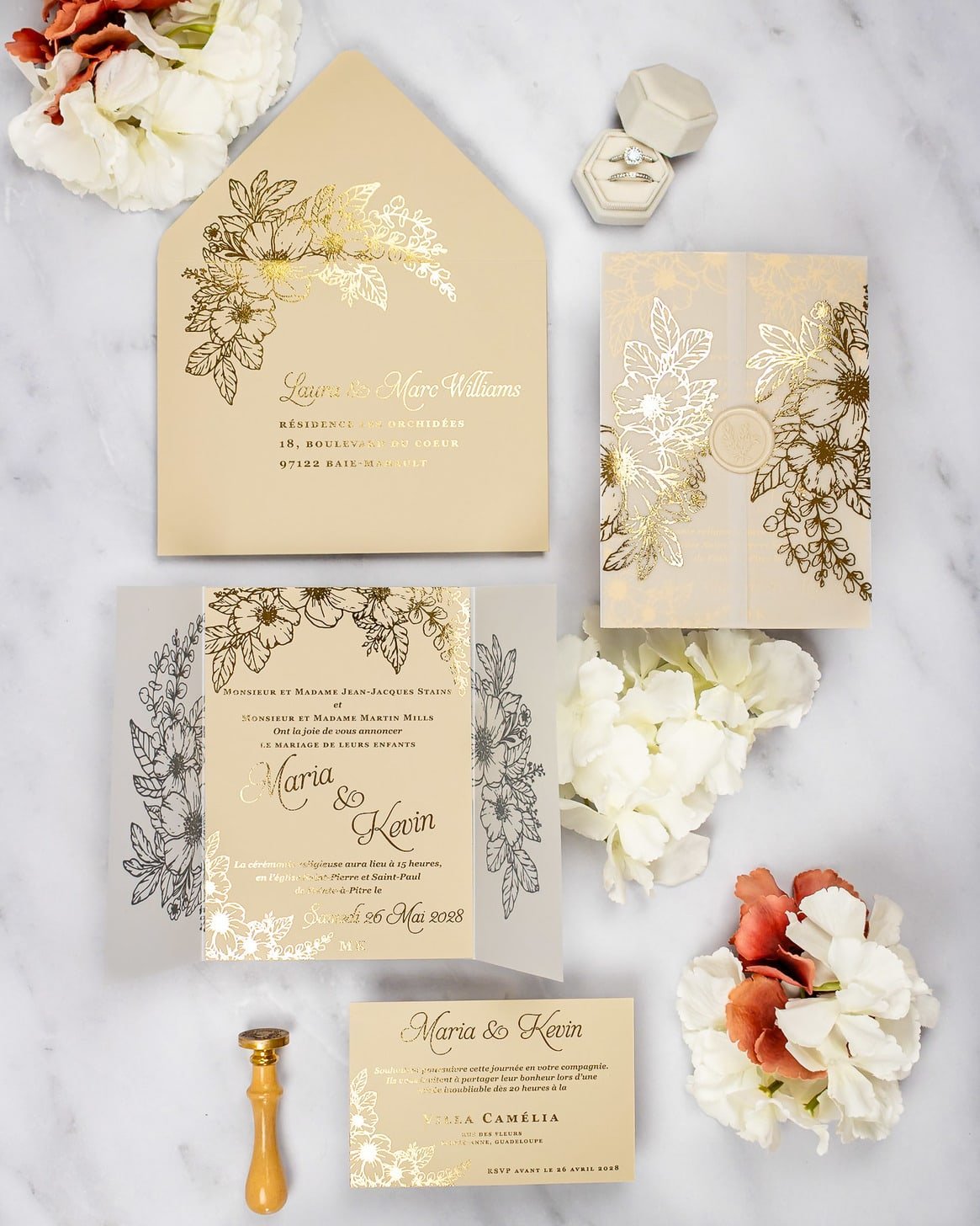 "Jasmin" - Faire-part de mariage chic, élégant et romantique avec dorure or - Wedding stationery - Création Luxe Carterie Studio